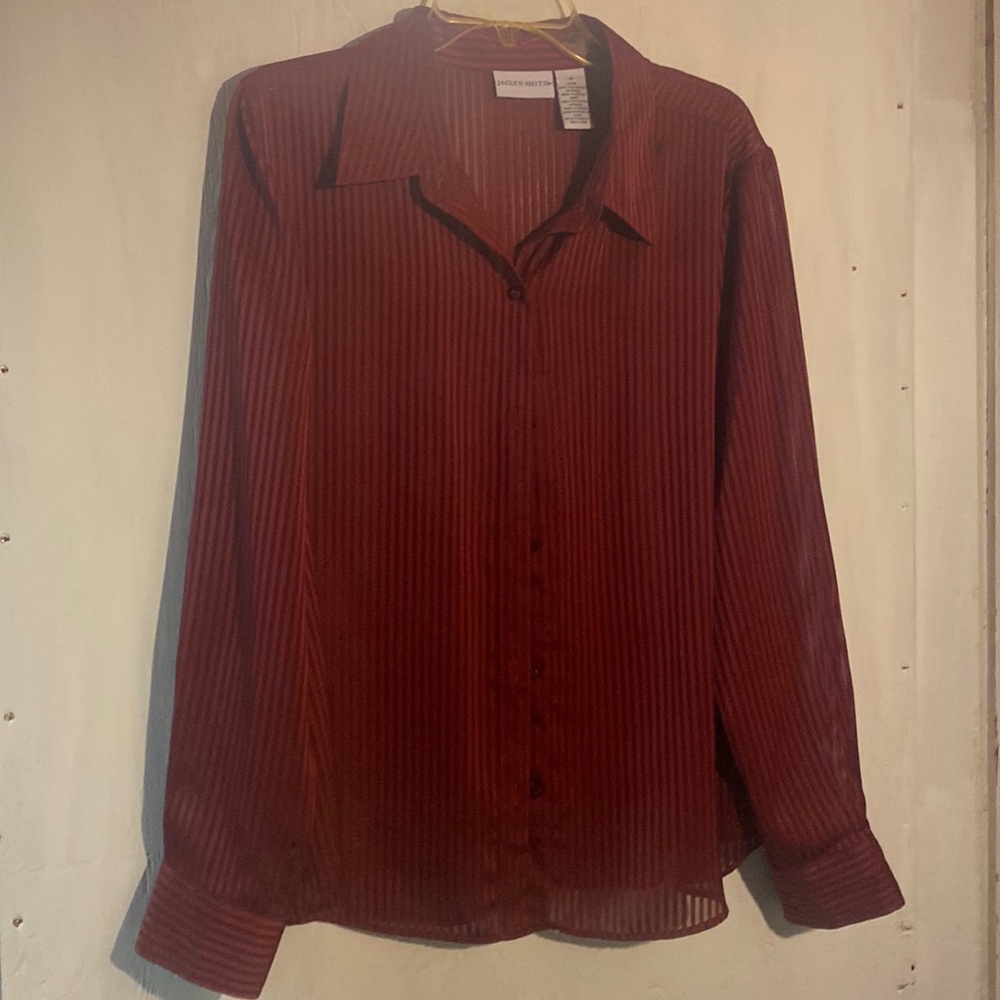 Jaclyn Smith Wine silky 5 Star Sheer Blouse Button Up- Sz 16 - Like new-